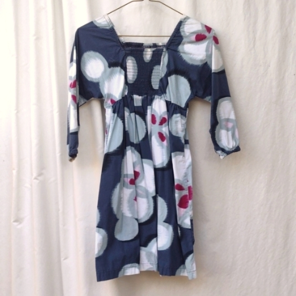 Tea Collection Shirred Blue Floral Dress 8